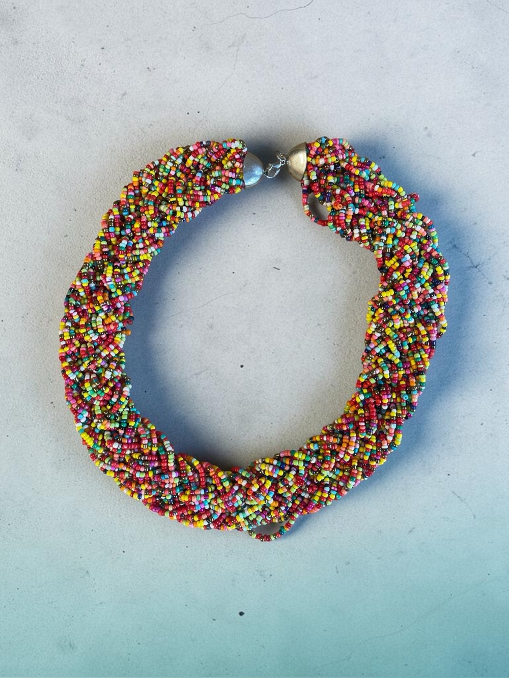 Vintage Multicolor Seed Bead Twist Necklace